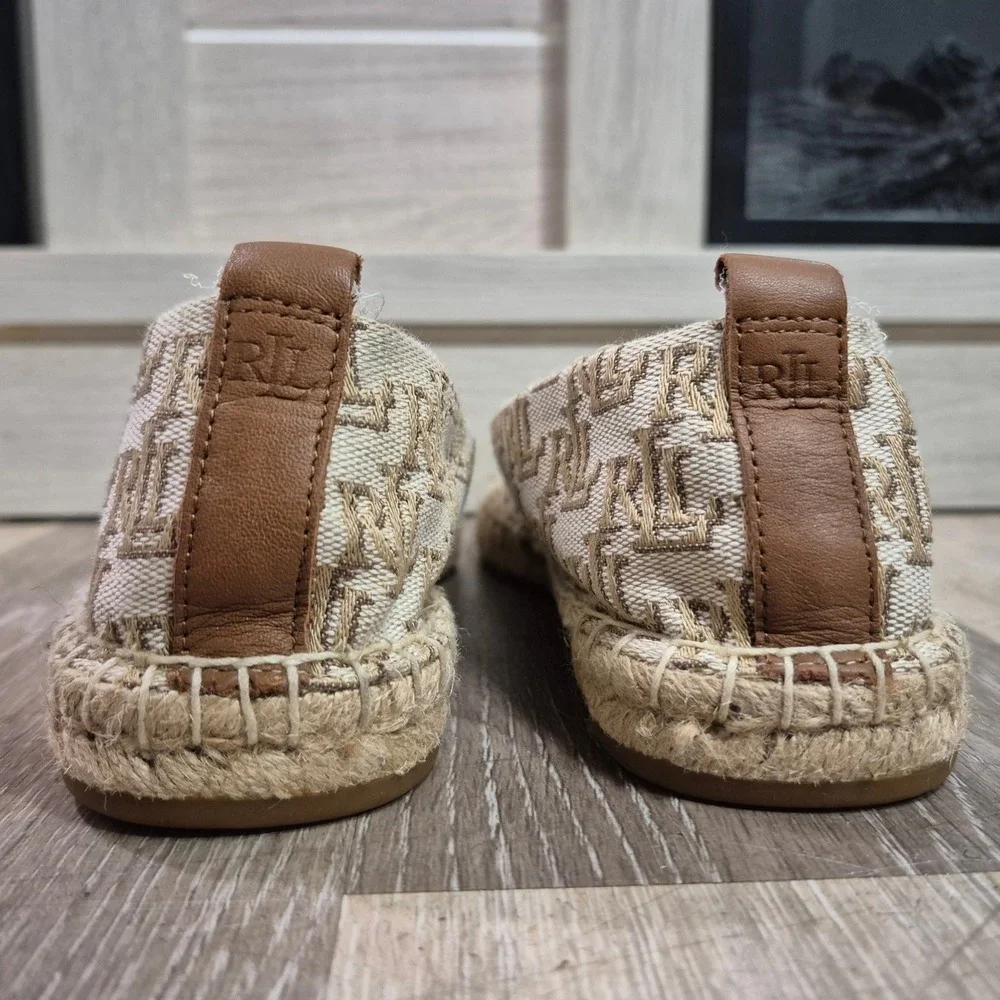 Lauren Ralph Lauren Womens Espadrille Flats Monogram Print sz 8 nwot